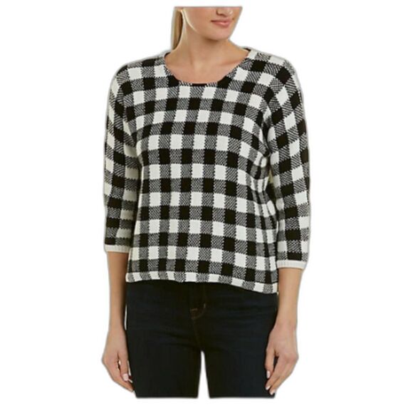 Maje Black & White Buffalo Check/Gingham/Plaid Cropped Sweater, Sz 2/US M - Picture 1 of 11
